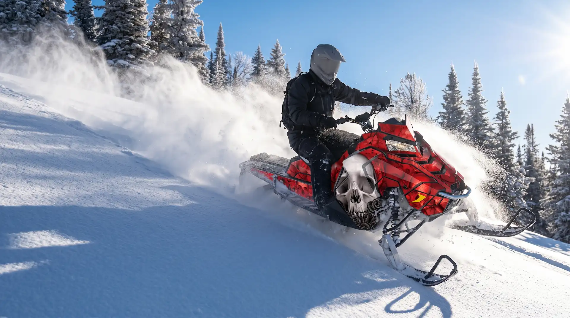 Snowmobile wrapped in the Bone Collector design