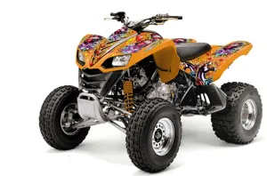 Kawasaki KFX 700 ATV Graphic Kit - 2004-2009 Ed Hardy - Love Kills Orange