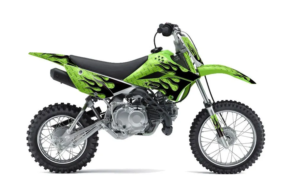 Kawasaki KLX110L Dirt Bike Graphic Kit - 2010-2025 Diamond Flames Black