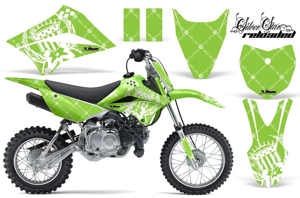 Kawasaki KLX110L Dirt Bike Graphic Kit - 2010-2025 Silver Star - Reloaded Green