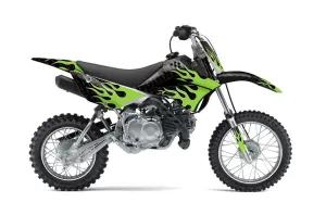 Kawasaki KLX110L Dirt Bike Graphic Kit - 2010-2025 Diamond Flames Green