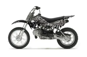 Suzuki RM 65 Dirt Bike Graphic Kit - All Years Checkered Skull Silver
