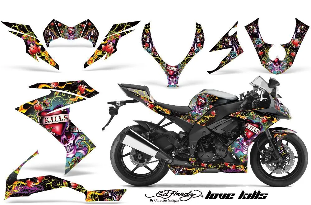 Kawasaki ZX10 Ninja Graphic Kit - 2008-2009 Ed Hardy Love Kills