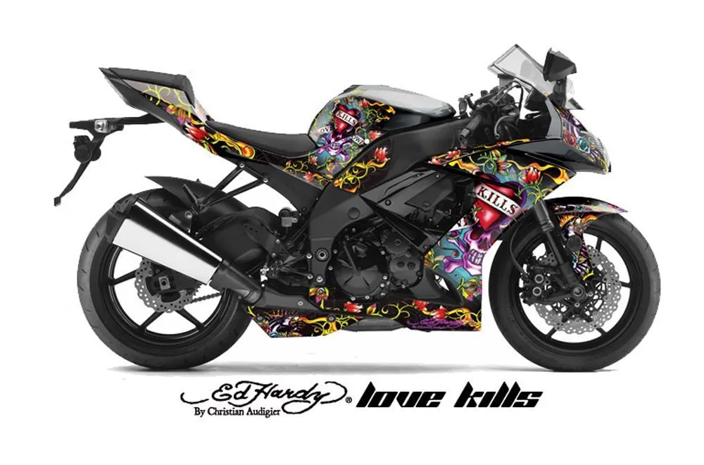 【極美品】On the Road to Variable グラフィックデザイン Kawasaki ZX10 Ninja Graphic Kit - 2008-2009 Ed Hardy Love Kills