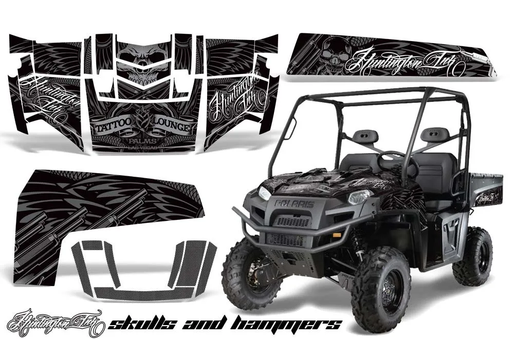 Polaris Ranger XP 500 / 800 / 900D 4x4 EFI Graphic Kit - 2010-2014 Skulls N Hammers Silver