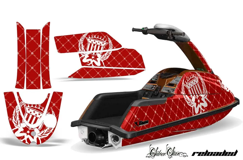 Yamaha Superjet Round Nose Jet Ski Graphic Kit - All Years Silver Star - Reloaded Red