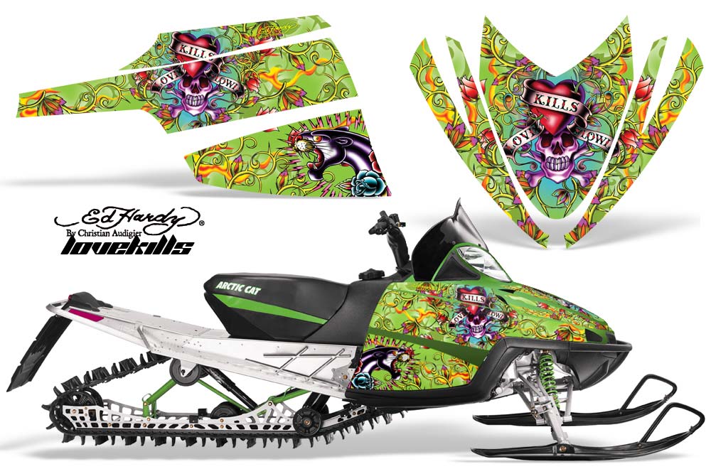 Arctic Cat M Series / Crossfire Sled Graphic Kit - All Years Ed Hardy - Love Kills Green