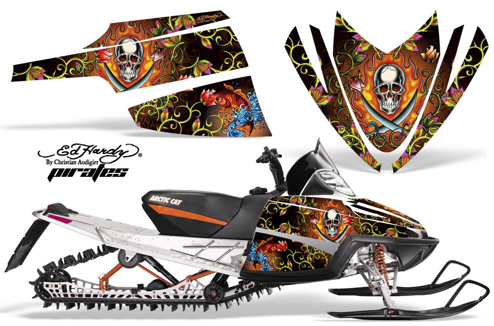 Arctic Cat M Series / Crossfire Sled Graphic Kit - All Years Ed Hardy - Pirates Orange