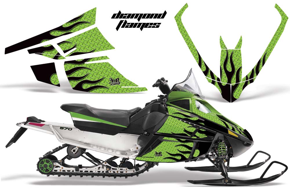 Arctic Cat F Z1 Series Sled Graphic Kit - All Years Diamond Flames Green