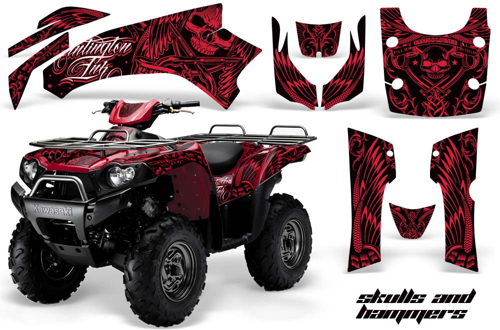 Kawasaki Brute Force 650i 4x4 ATV Graphic Kit - 2004-2012 Skulls and Hammers Red