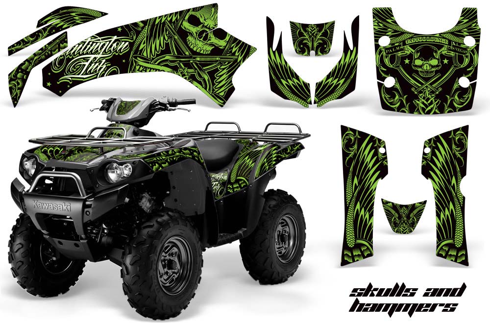 Kawasaki Brute Force 750 / 750i ATV Graphic Kit - 2005-2011 Skulls and Hammers Green