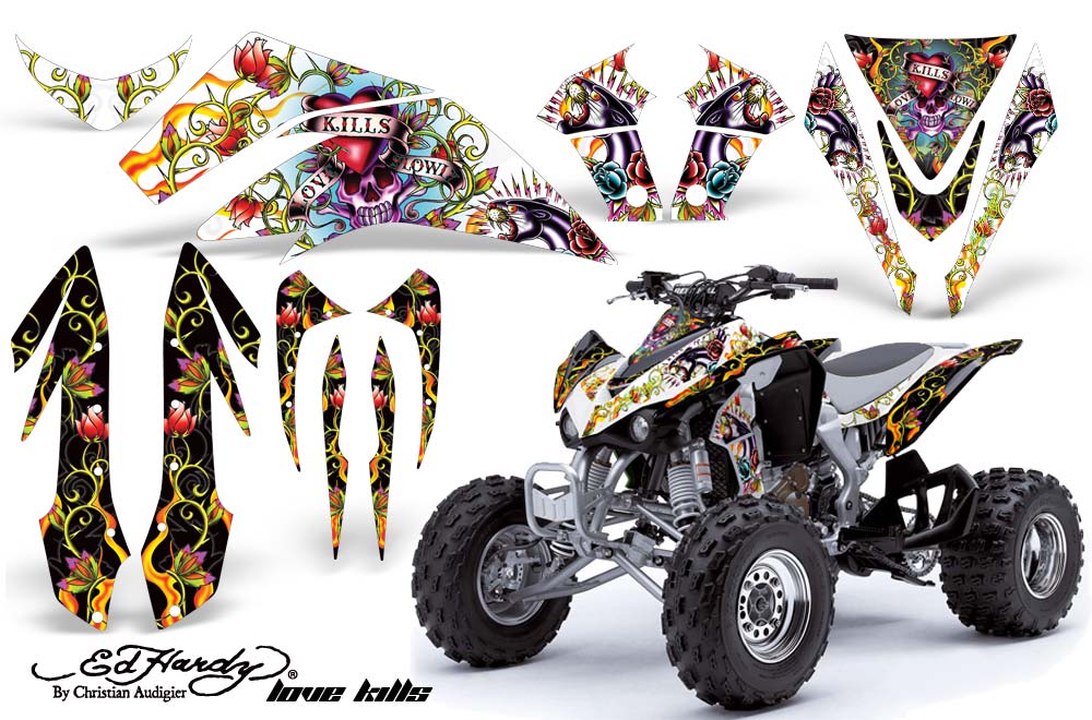 Kawasaki KFX 450 ATV Graphic Kit - 2008-2015 Ed Hardy - Love Kills White