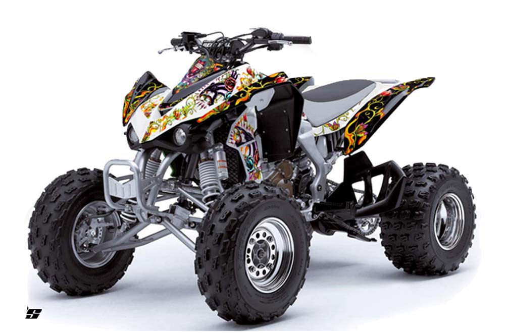Kawasaki KFX 450 ATV Graphic Kit - 2008-2015 Ed Hardy - Love Kills White