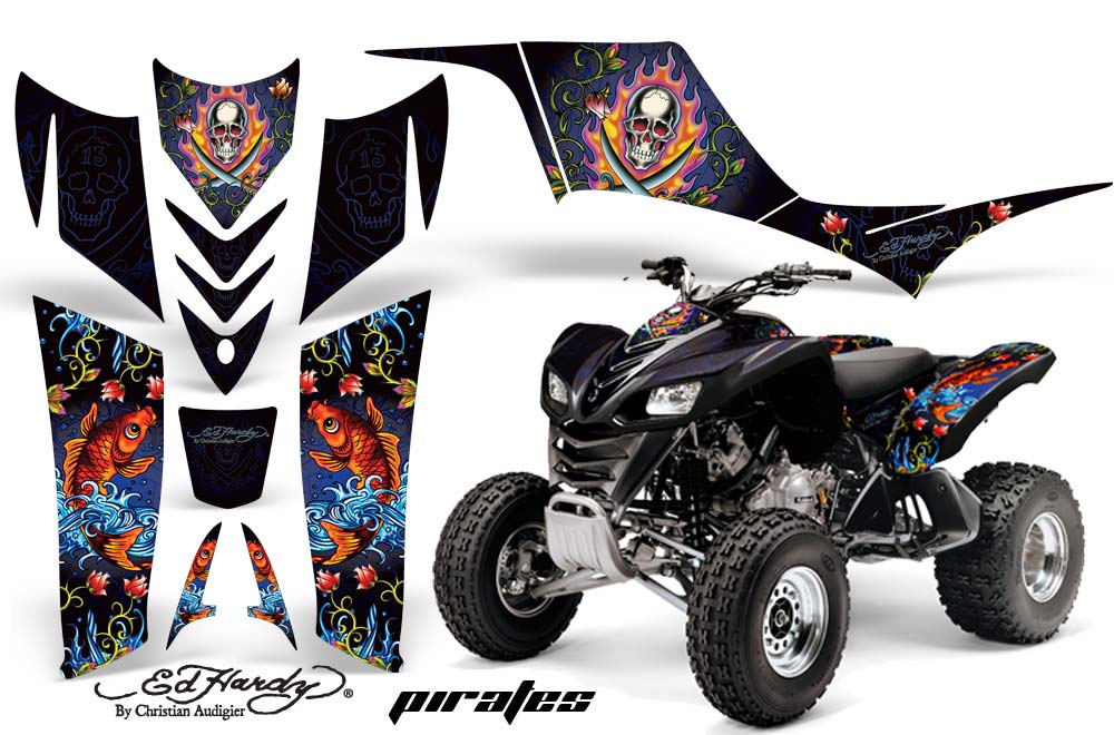 Kawasaki KFX 700 ATV Graphic Kit - 2004-2009 Ed Hardy - Pirates Blue