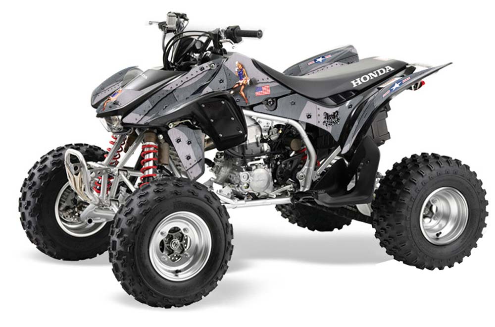 The Silver T Bomber Honda TRX 450R ATV Graphic Kit by AMR Racing features e...