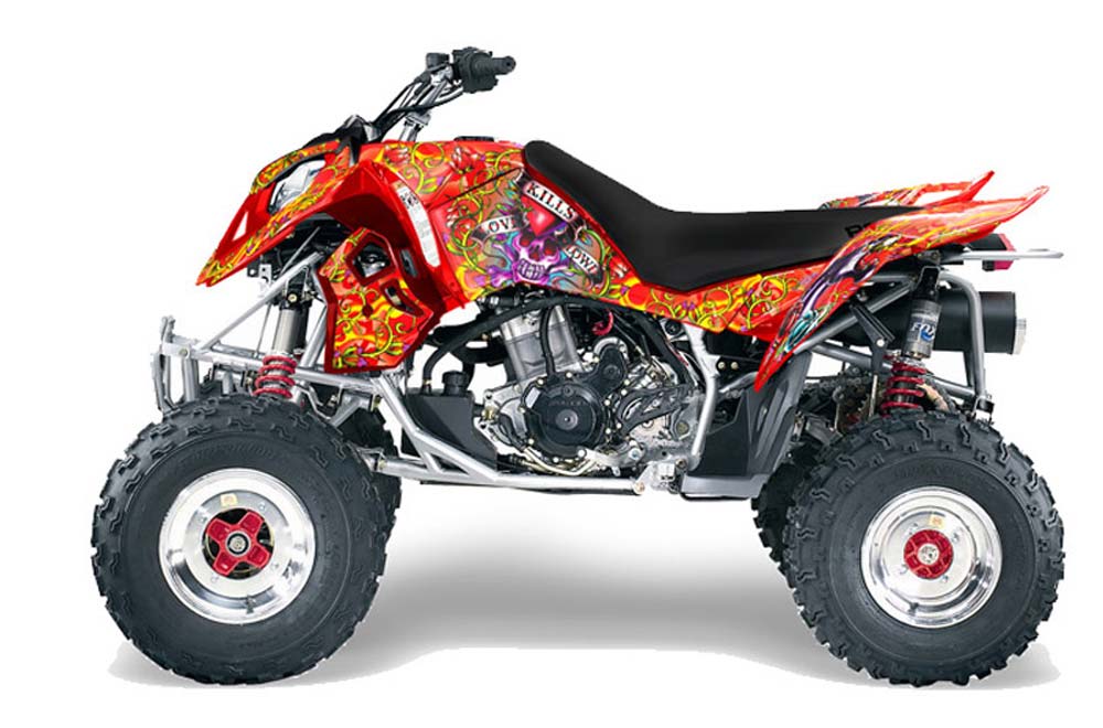 Polaris Outlaw 450 / 500 / 525 ATV Graphic Kit - 2006-2008 Ed Hardy - Love Kills Red