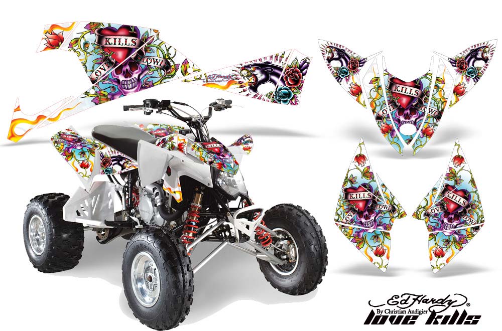 Polaris Outlaw 450 / 500 / 525 ATV Graphic Kit - 2009-2012 Ed Hardy - Love Kills White