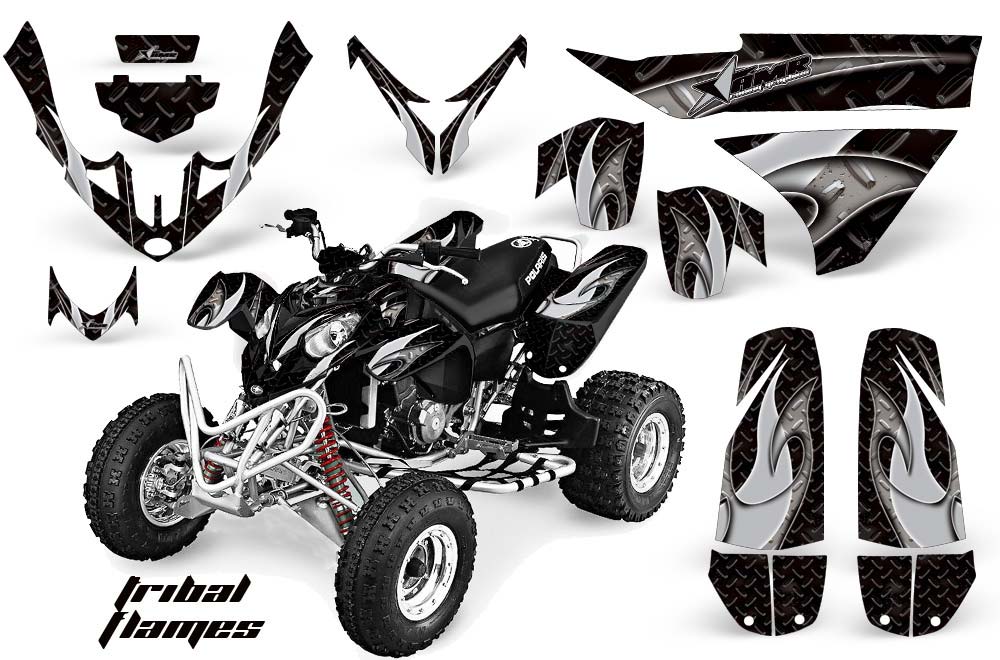 Polaris Predator 500 ATV Graphic Kit - 2002-2011 Tribal Flames Silver
