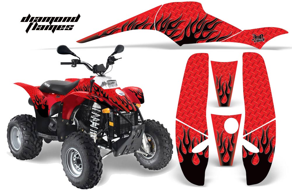 Polaris Scrambler / Trailblazer 500 ATV Graphic Kit - 1985-2009 Diamond Flames Red