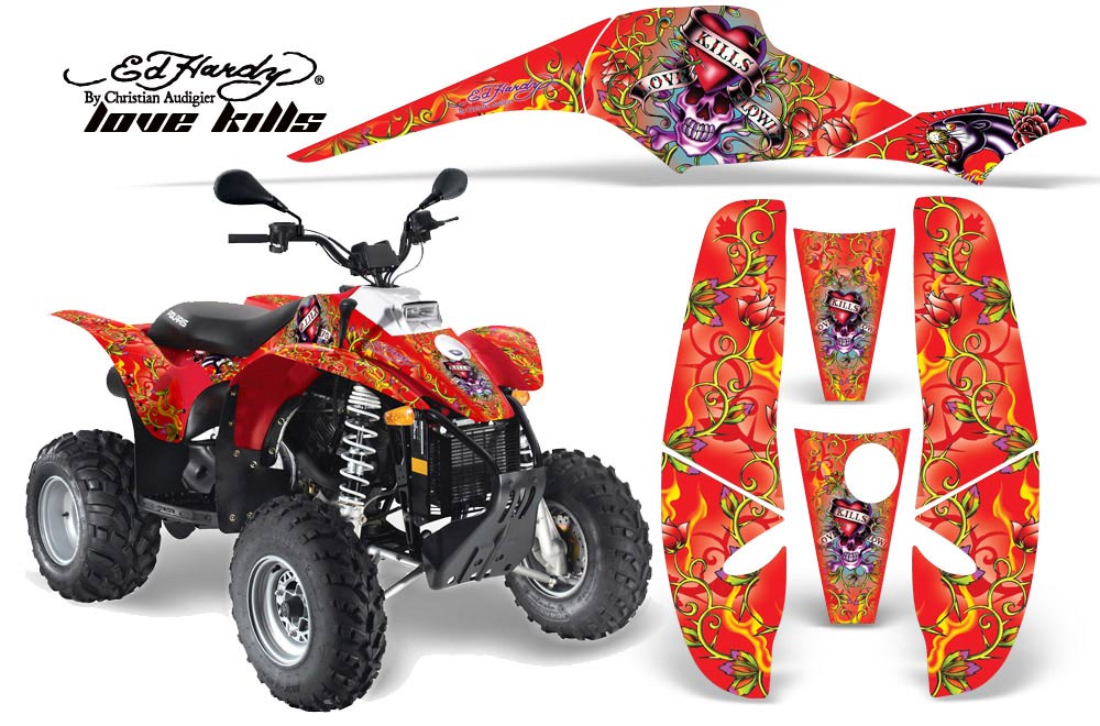 Polaris Scrambler / Trailblazer 500 ATV Graphic Kit - 1985-2009 Ed Hardy - Love Kills Red