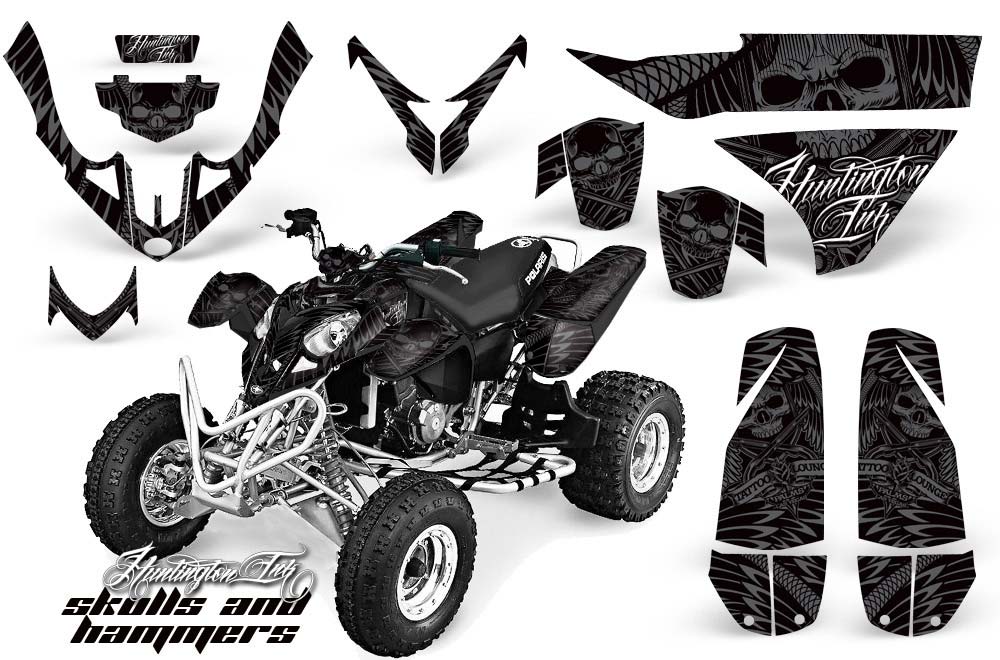 Polaris Predator 500 ATV Graphic Kit - 2002-2011 Skulls and Hammers Silver