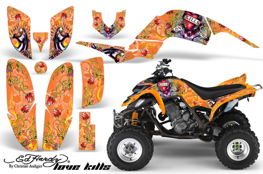 Yamaha Raptor 660 ATV Graphic Kit - 2001-2005 Ed Hardy - Love Kills Orange