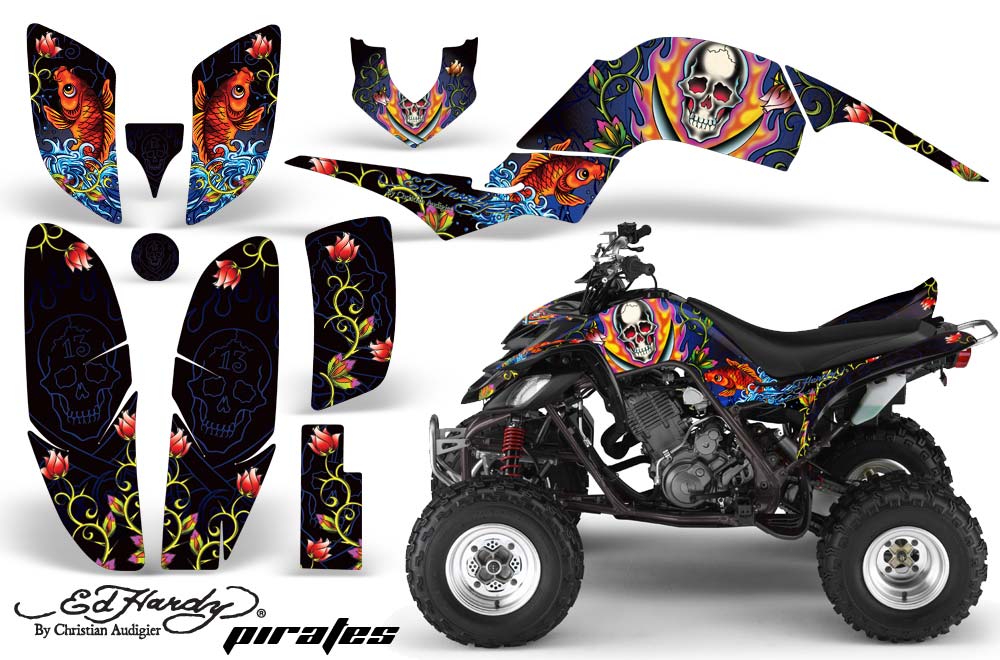 Yamaha Raptor 660 ATV Graphic Kit - 2001-2005 Ed Hardy - Pirates Blue