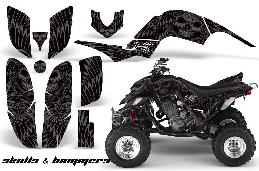 Yamaha Raptor 660 ATV Graphic Kit - 2001-2005 Skulls n Hammers Silver