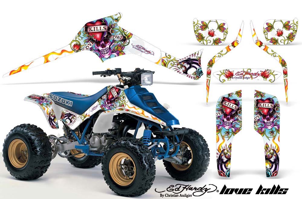 Suzuki LT 250 / 250 R ATV Graphic Kit - 1985-1992 Ed Hardy - Love Kills White