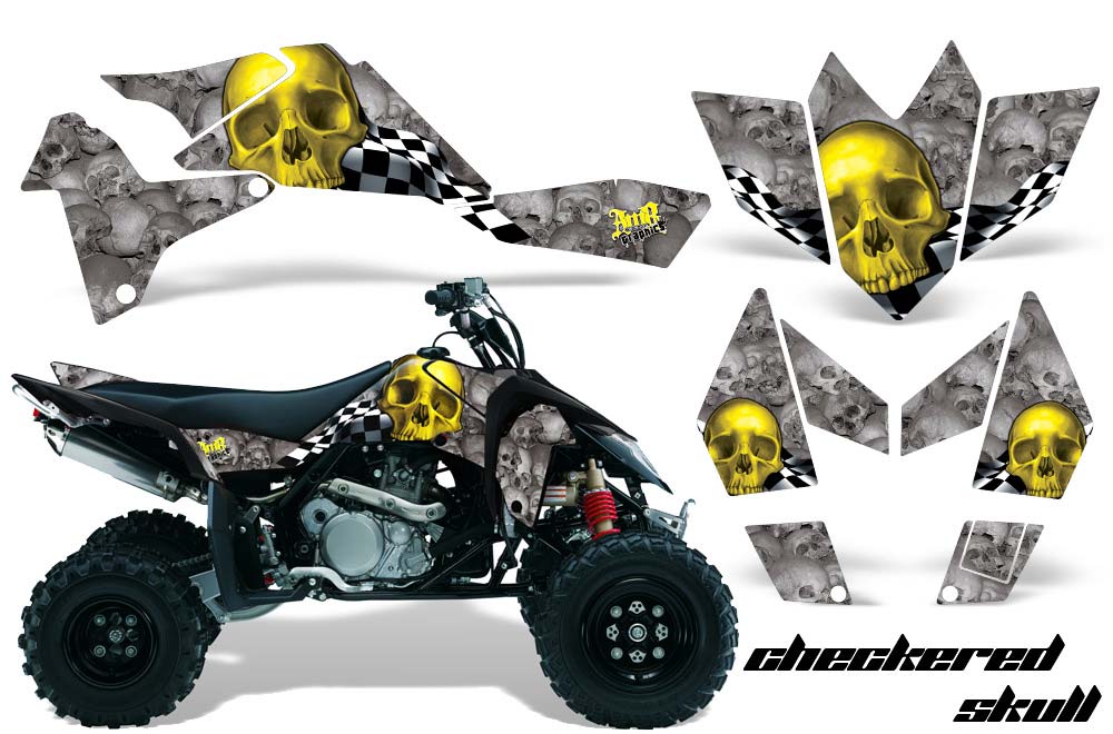 Suzuki LTR 450 ATV Graphic Kit - 2006-2009 Checkered Skull Yellow