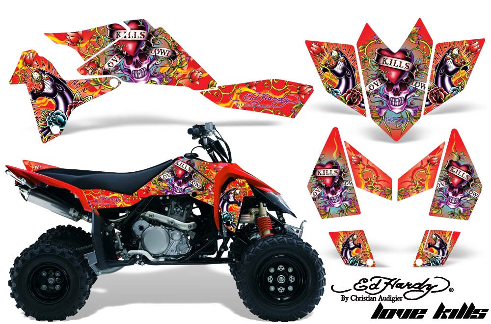 Suzuki LTR 450 ATV Graphic Kit - 2006-2009 Ed Hardy - Love Kills Red