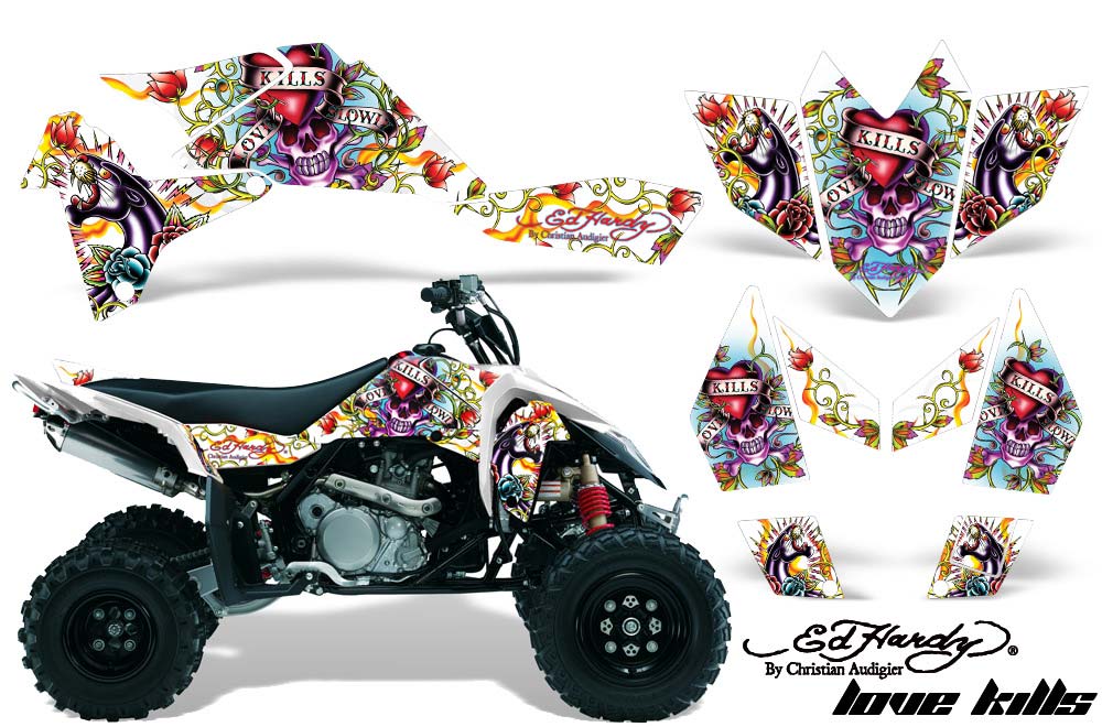 Suzuki LTR 450 ATV Graphic Kit - 2006-2009 Ed Hardy - Love Kills White