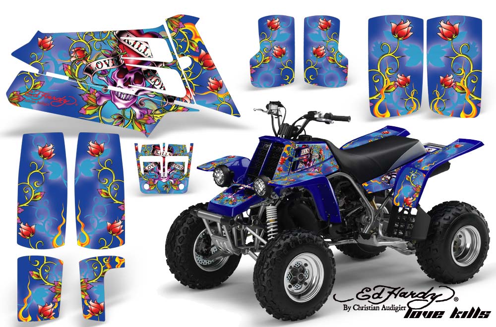 Yamaha Banshee 350 (Full Bore Plastics) ATV Graphic Kit - All Years Ed Hardy - Love Kills Blue
