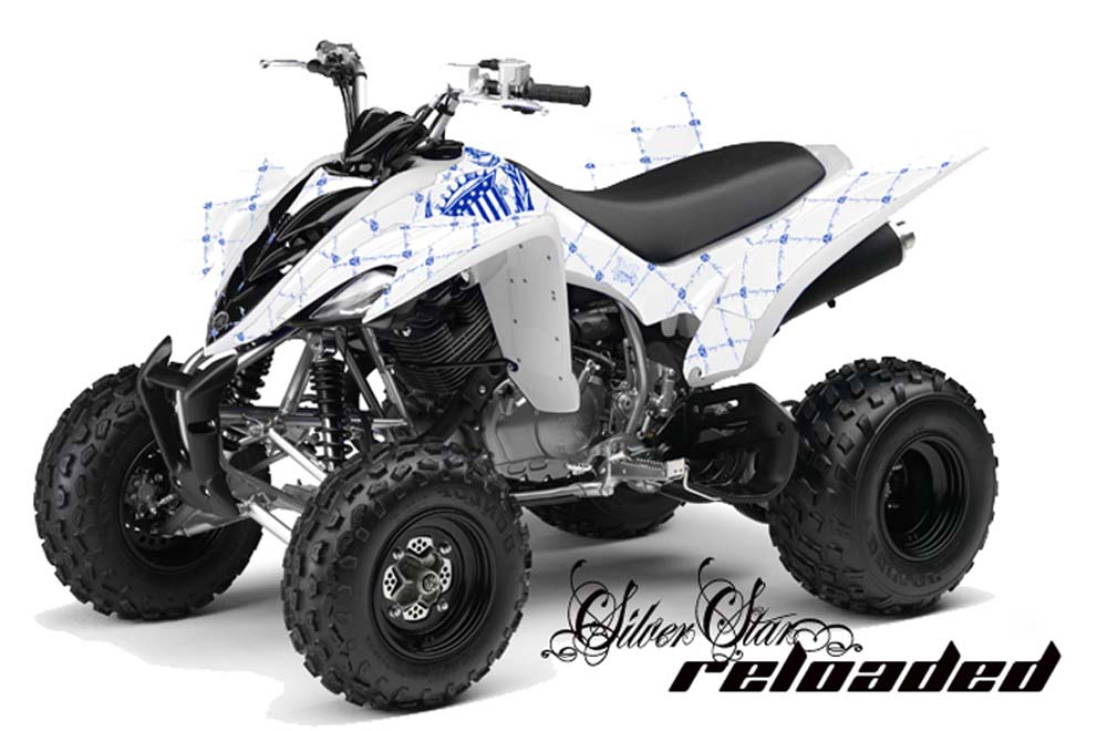 Yamaha Raptor 350 2004-2014 ATV All Terrain Vehicle AMR Racing Graphic Kit Decal MAD HATTER SILVER BLUE 