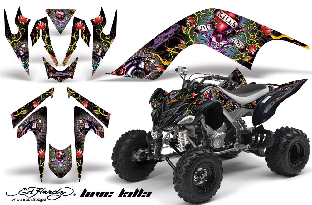 Yamaha Raptor 700 ATV Graphic Kit - 2006-2012 Ed Hardy - Love Kills Black