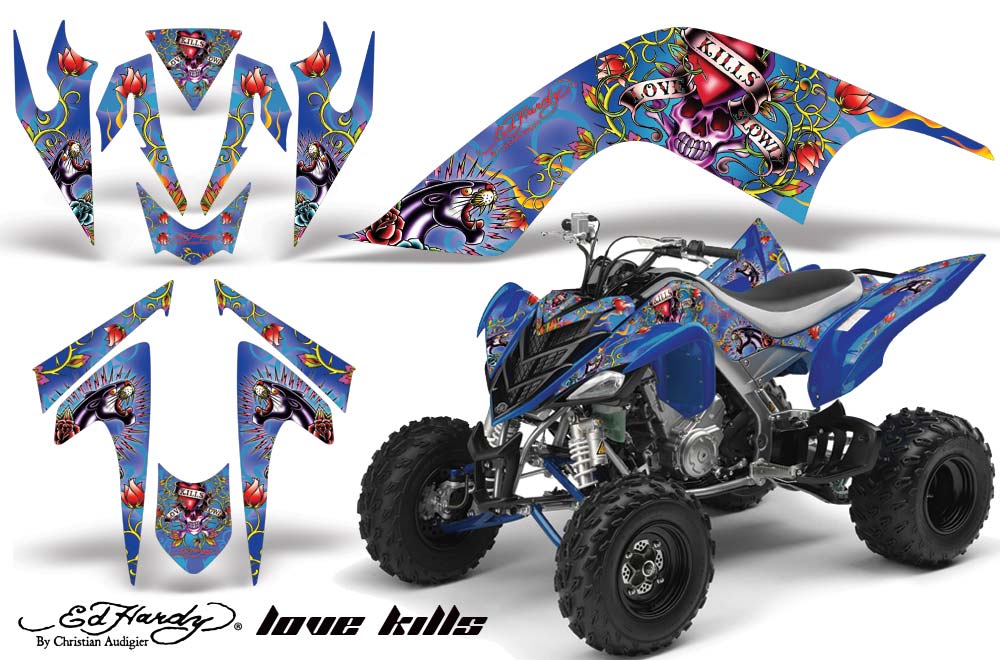 Yamaha Raptor 700 ATV Graphic Kit - 2006-2012 Ed Hardy - Love Kills Blue