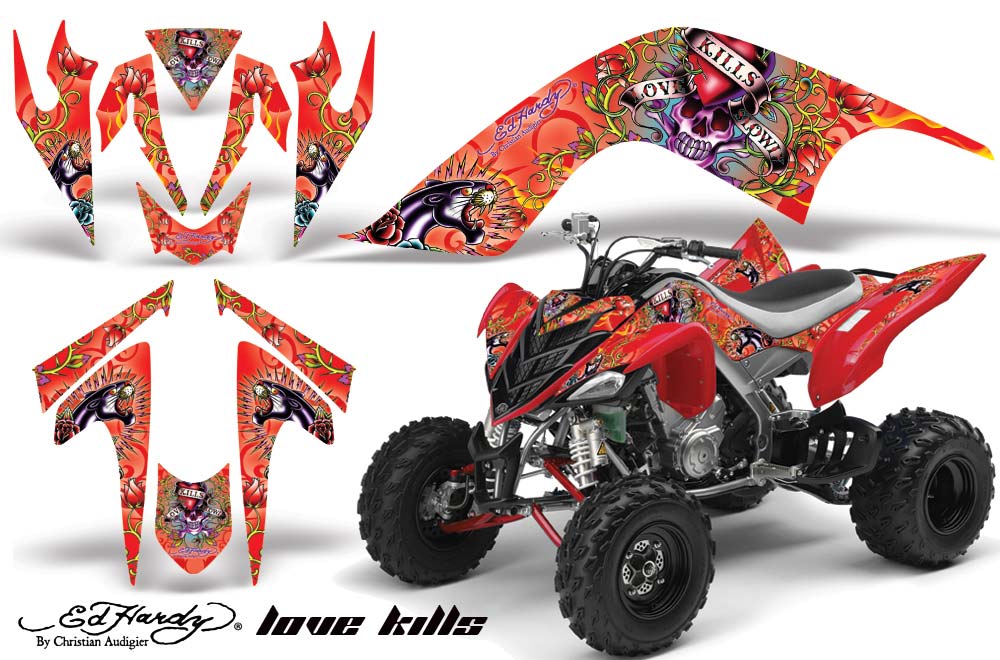 Yamaha Raptor 700 ATV Graphic Kit - 2006-2012 Ed Hardy - Love Kills Red