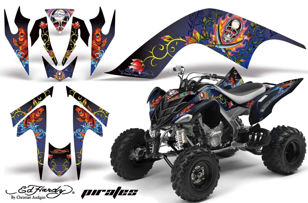Yamaha Raptor 700 ATV Graphic Kit - 2006-2012 Ed Hardy - Pirates Black
