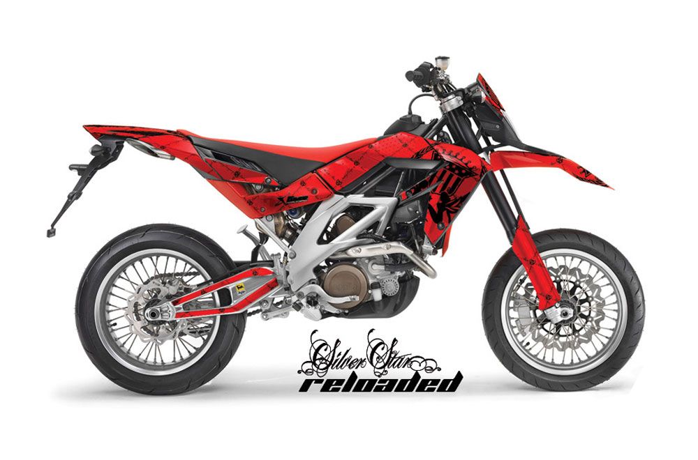 Aprilia SXV 4.5 / 5.5 Dirt Bike Graphic Kit - 2006-2015 Silver Star - Reloaded Red
