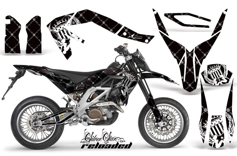 Aprilia SXV 4.5 / 5.5 Dirt Bike Graphic Kit - 2006-2015 Silver Star - Reloaded Black