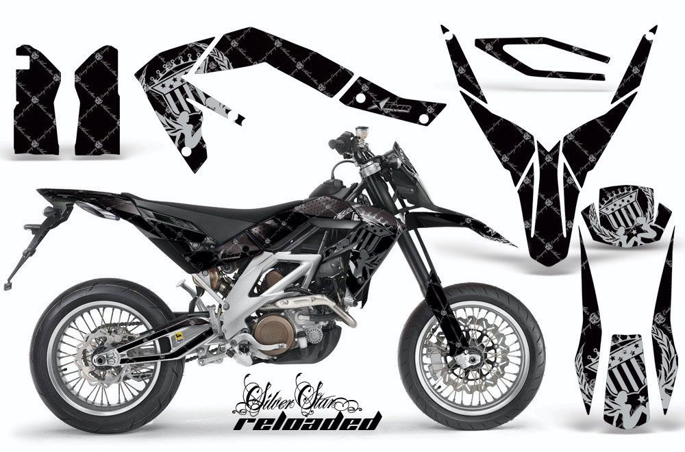 Aprilia SXV 4.5 / 5.5 Dirt Bike Graphic Kit - 2006-2015 Silver Star - Reloaded Black