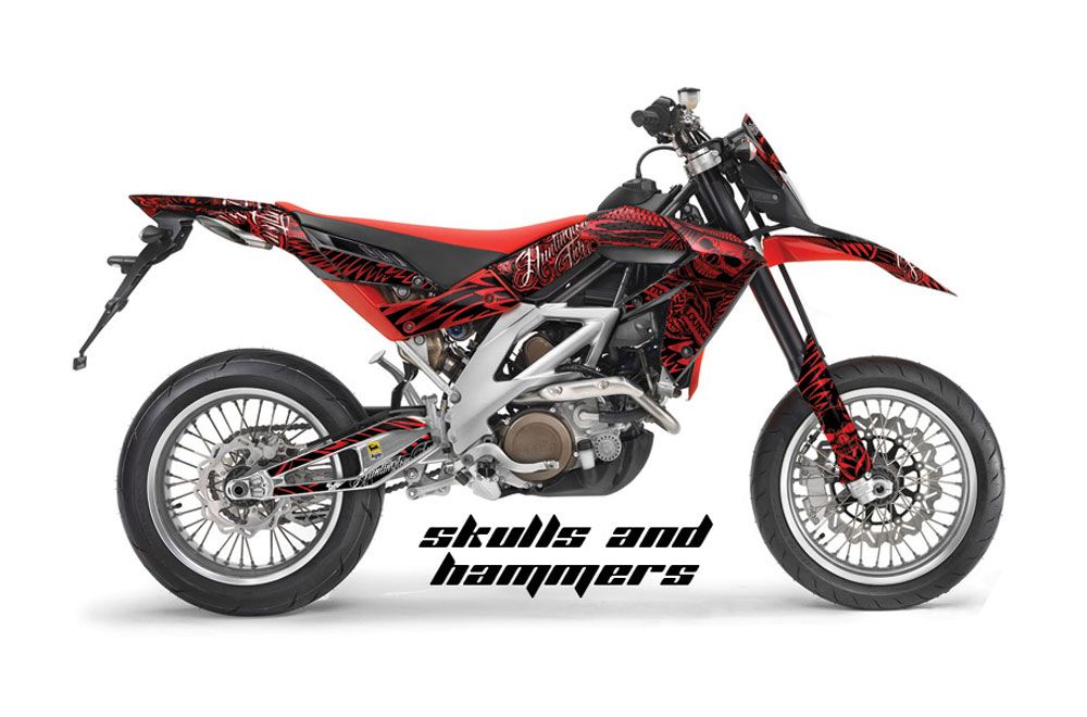 Aprilia SXV 4.5 / 5.5 Dirt Bike Graphic Kit - 2006-2015 Skulls and Hammers Red
