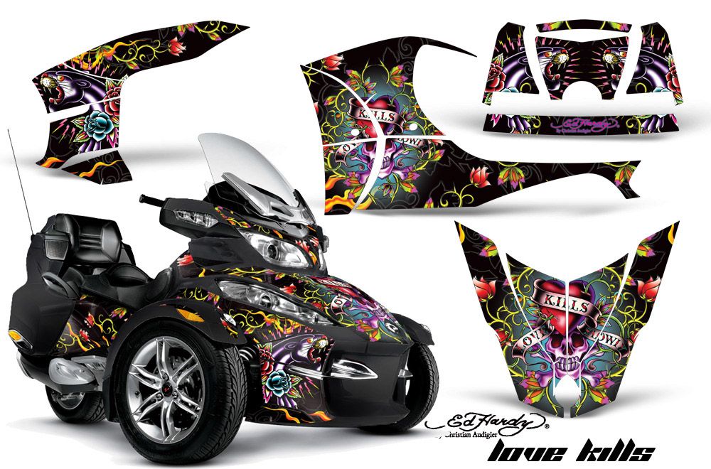 Can Am BRP (RTS) Spyder Graphic Kit - 2010-2012 Ed Hardy Love Kills Black