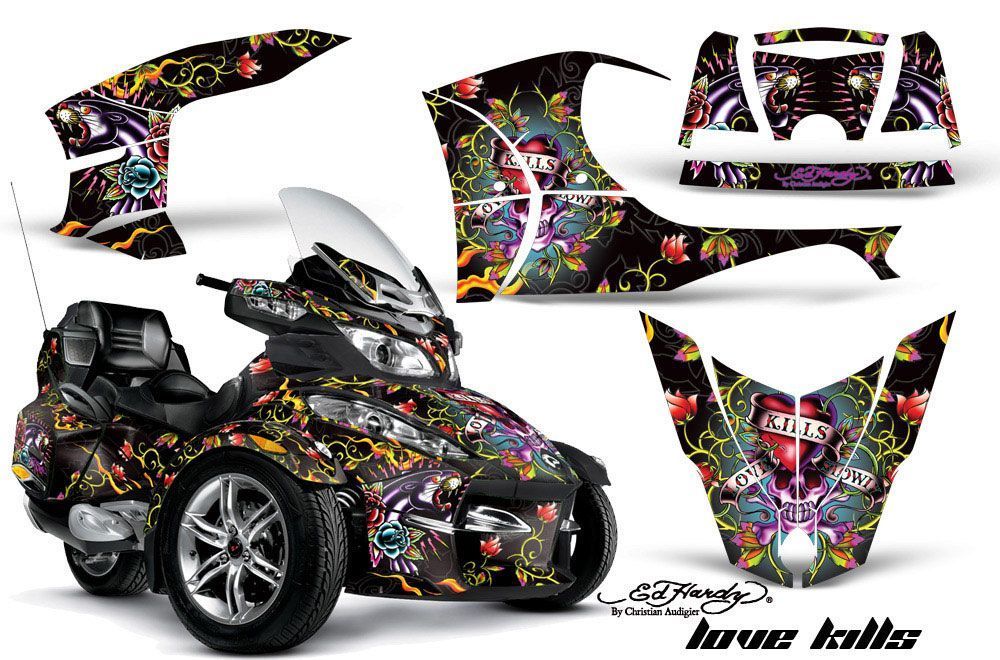 Can Am BRP (RTS) Spyder w/ Trim Kit Graphic Kit - 2010-2012 Ed Hardy Love Kills Black