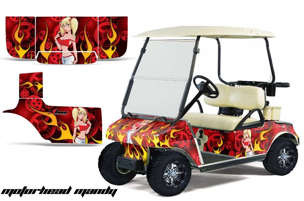Club Car Golf Cart Graphic Kit - 1983-2014 Motorhead Mandy Red