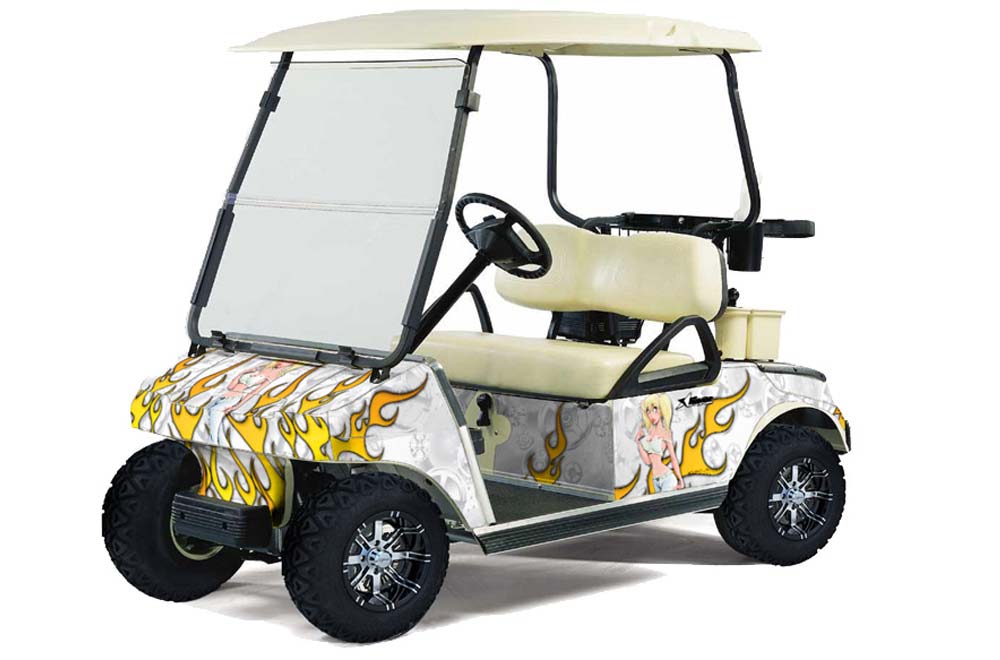 Club Car Golf Cart Graphic Kit - 1983-2014 Motorhead Mandy White