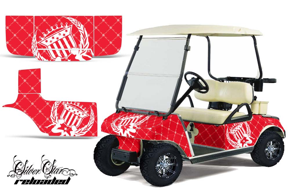 Club Car Golf Cart Graphic Kit - 1983-2014 Silver Star - Reloaded Red