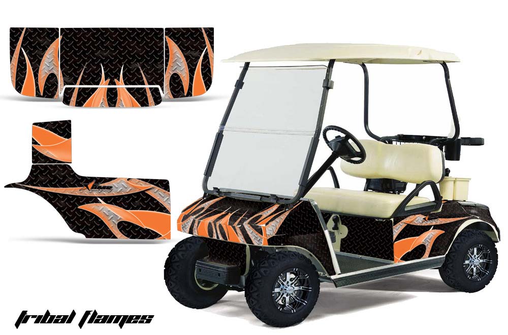 Club Car Golf Cart Graphic Kit - 1983-2014 Tribal Flames Orange
