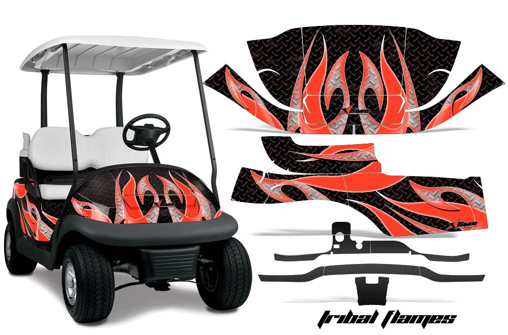 Club Car Precedent I2 Golf Cart Graphic Kit - 2006-2017 Tribal Flames Red