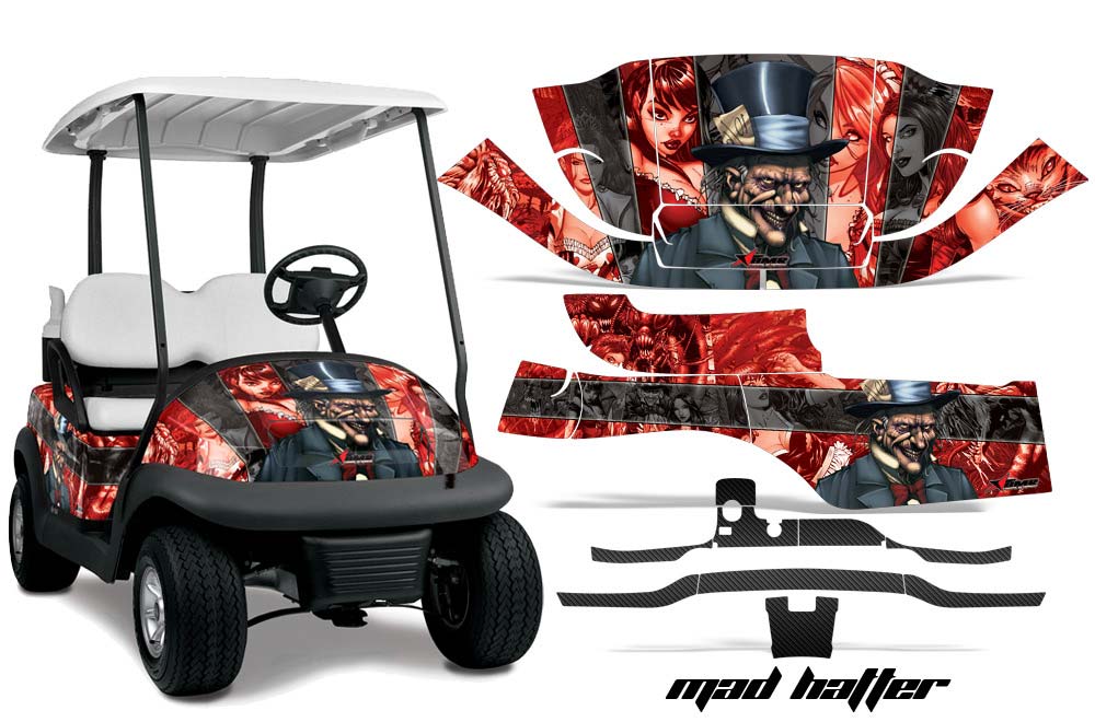 Club Car Precedent I2 Golf Cart Graphic Kit -2006-2017 Mad Hatter Black Red